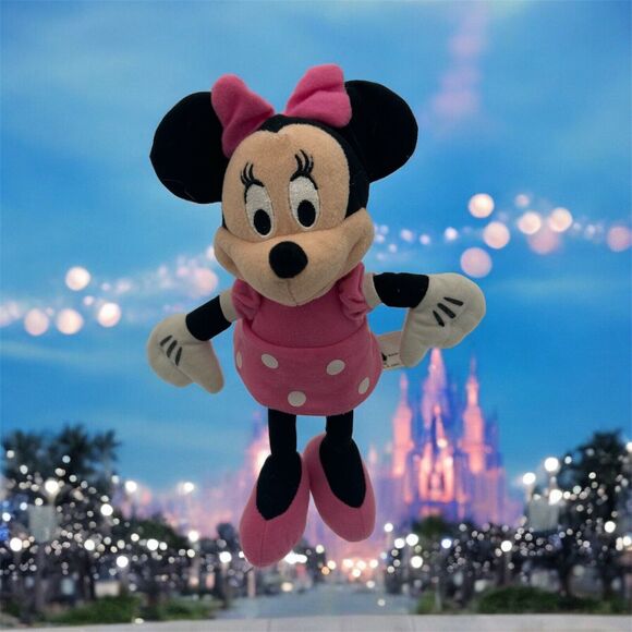 Disney Minnie Mouse Pink Polka Dot Dress 10” Stuffed Animal Plush Toy Doll - Picture 1 of 9